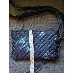 Lug Peekaboo Convertible Crossbody Bag Blue Floral Zip Pockets Quilted RFID